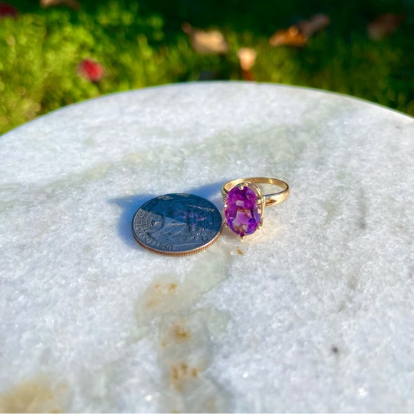 🔮 Vtg Estate Solid 14k Princess Cocktail Ring Yellow Gold Purple Stone Oval 6.5 - Picture 8 of 8